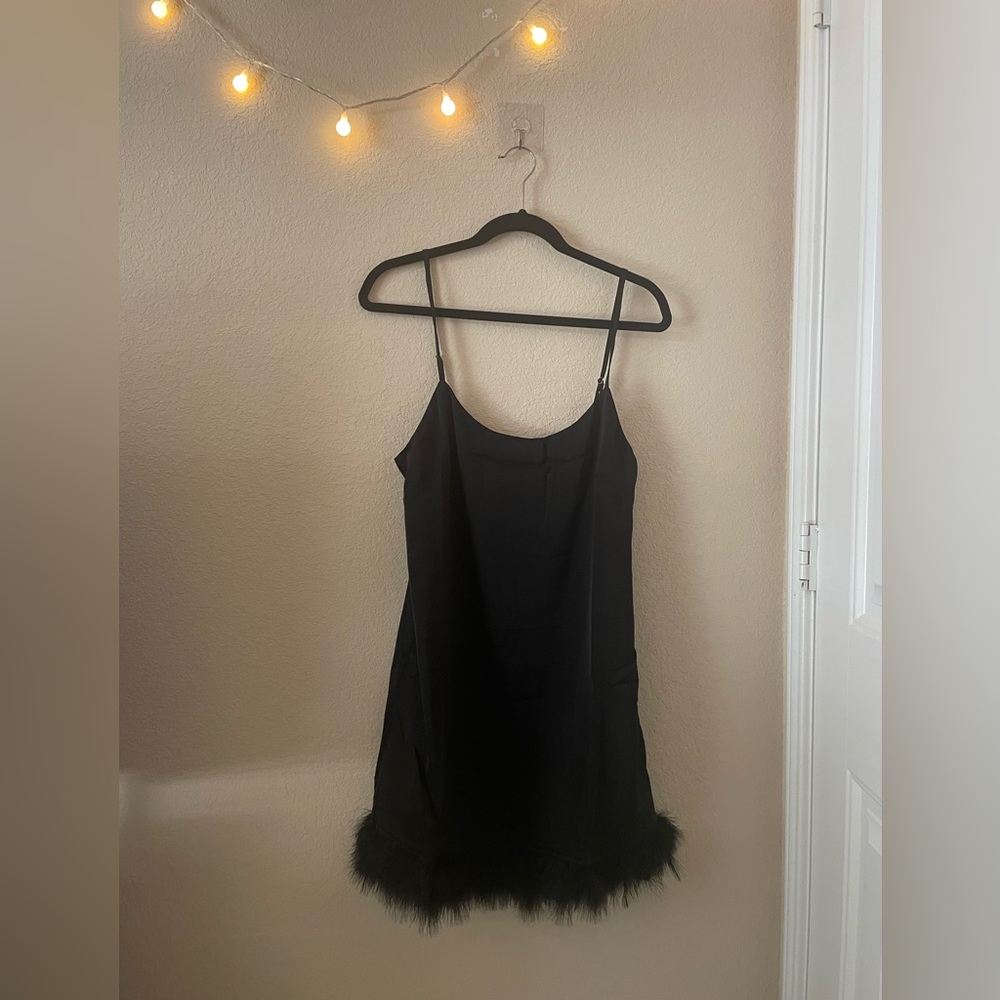 Babydoll Black Sress with Faux Fur Bottom